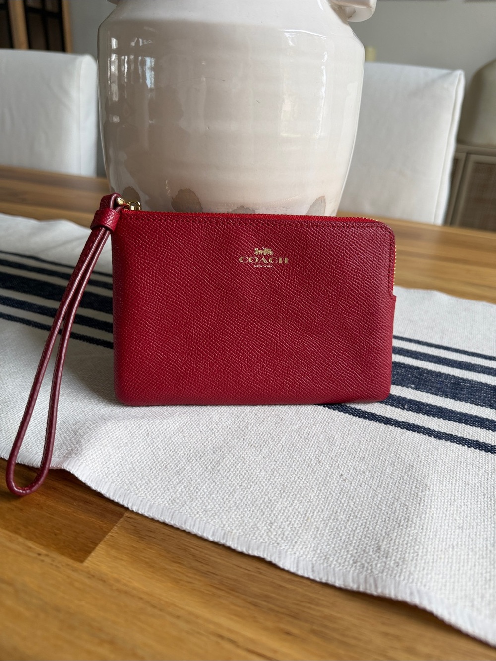 Coach Red Leather Wristlet with Gold Logo